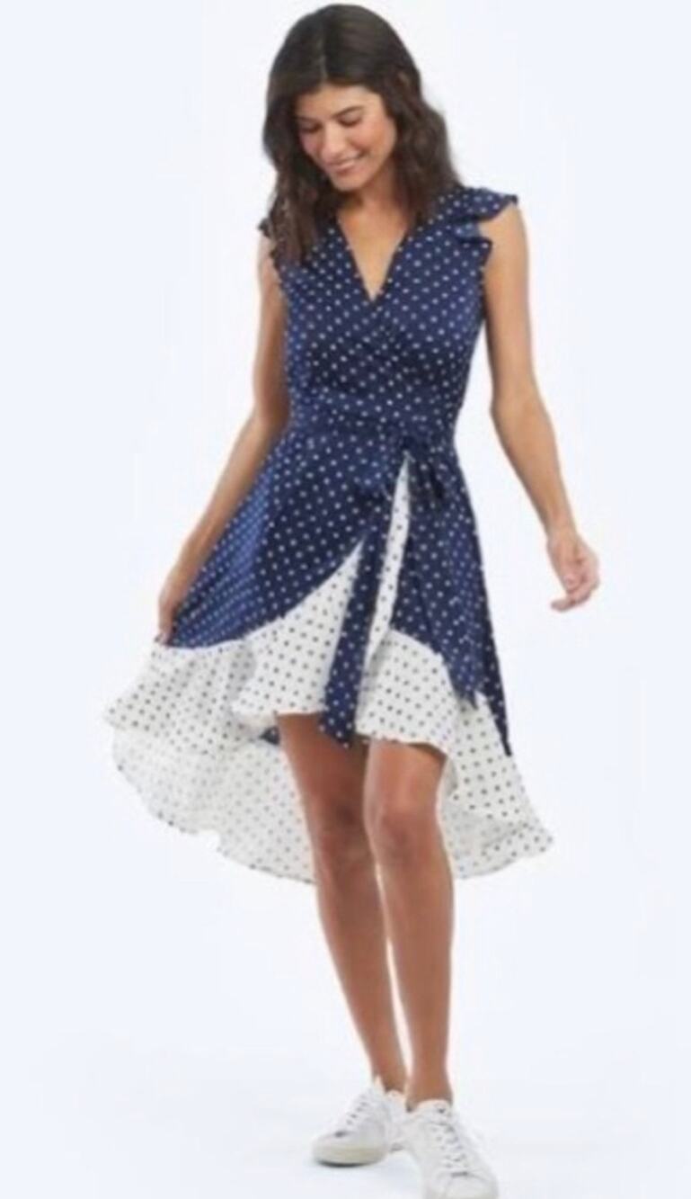 Summersalt Beach to Brunch wrap Dress Navy Polka Dot Size Medium